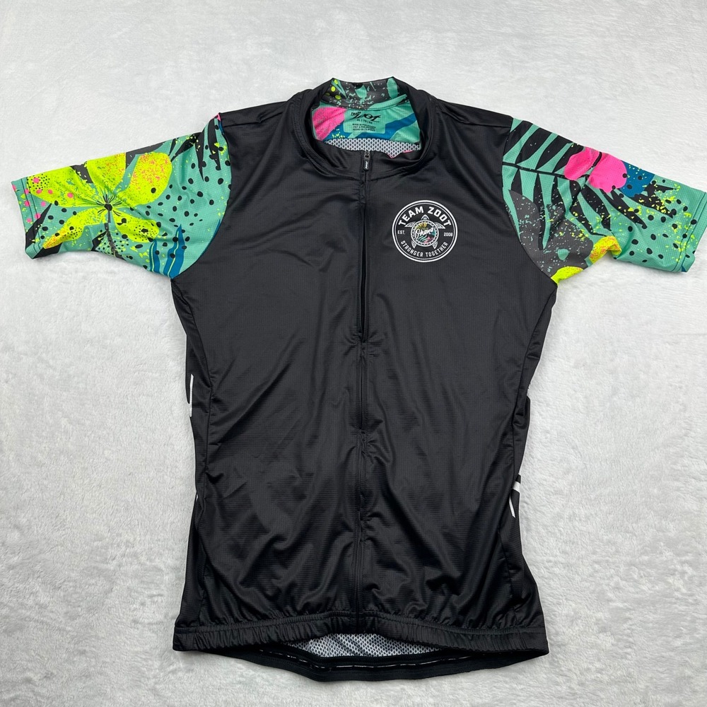 Team Zoot Mens Cycling Jersey XL Black Tropical Floral Full Zip Short Sleeve